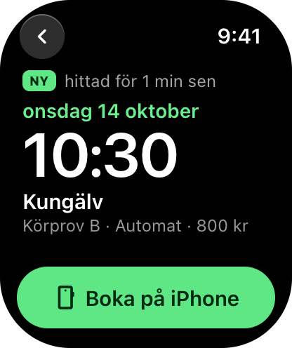 Tid och knappen Boka på iPhone